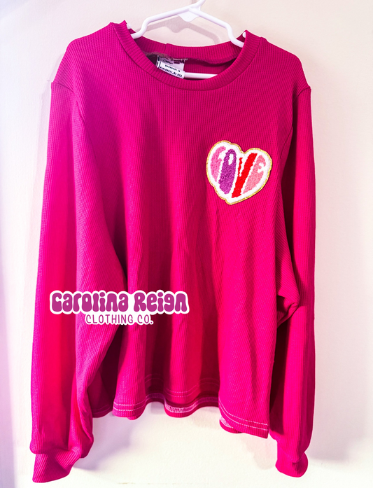 Size 4T sad girl crew, pink with love