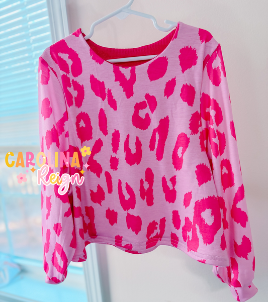 Size 4T sad girl crew lined leopard
