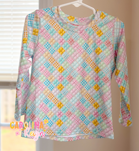Size 2T basic tee long sleeve pastel plaid