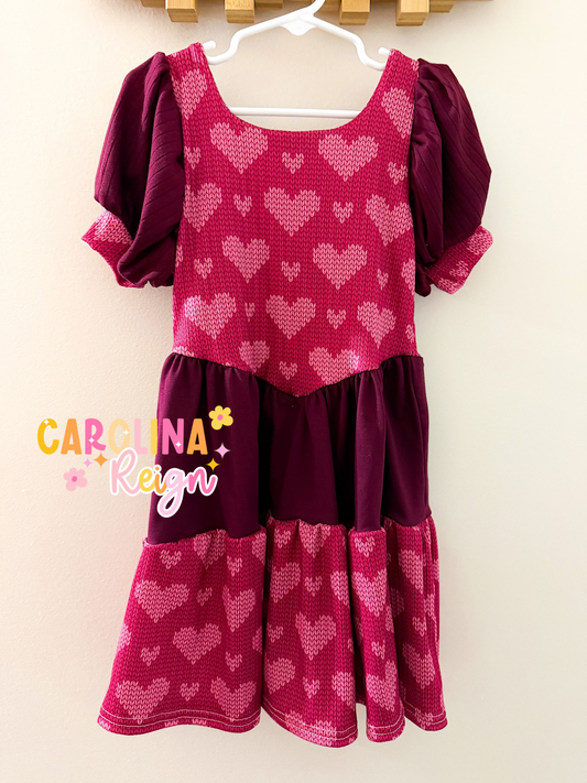 Size 5t tiered dress hearts maroon