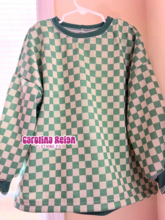 Size 5t oversize sweater green mint checker