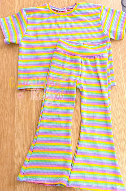 Size 5t oversize tee & flares, pastel stripes