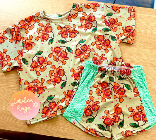 Size 6 oversize tee and Calista shorts cherry bears